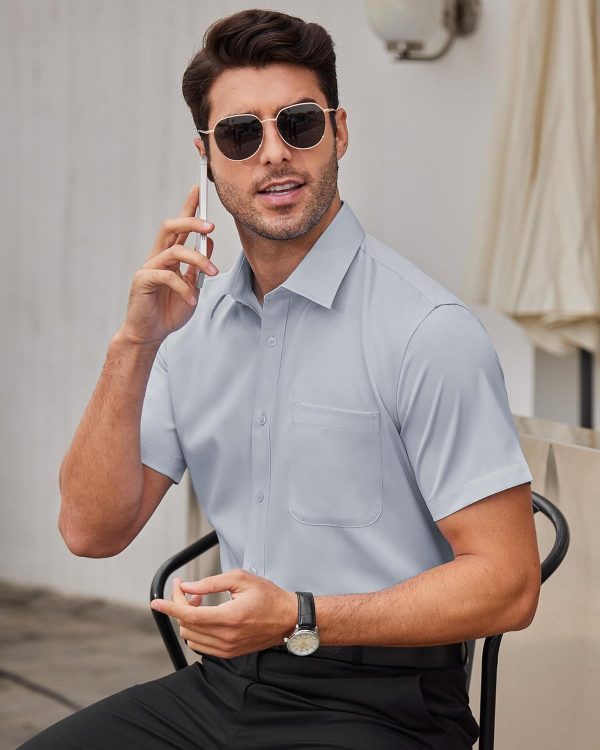 Alimens & Gentle Mens Short Sleeve Dress Shirts Wrinkle Free Solid Casual Button Down Shirts with Pocket - Image 216