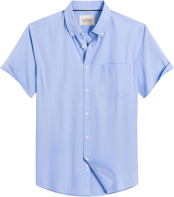 Alimens & Gentle Men's Short Sleeve Oxford Shirt Regular Fit Button Down Collar Shirts with Pocket - Image 113