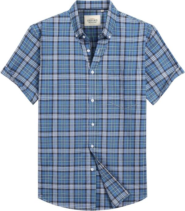 Alimens & Gentle Men's Short Sleeve Oxford Shirt Regular Fit Button Down Collar Shirts with Pocket - Image 120