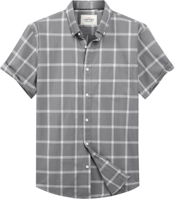 Alimens & Gentle Men's Short Sleeve Oxford Shirt Regular Fit Button Down Collar Shirts with Pocket - Image 127
