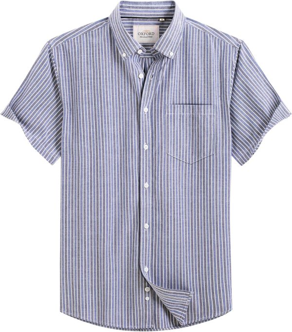 Alimens & Gentle Men's Short Sleeve Oxford Shirt Regular Fit Button Down Collar Shirts with Pocket - Image 155