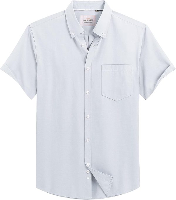 Alimens & Gentle Men's Short Sleeve Oxford Shirt Regular Fit Button Down Collar Shirts with Pocket - Image 162