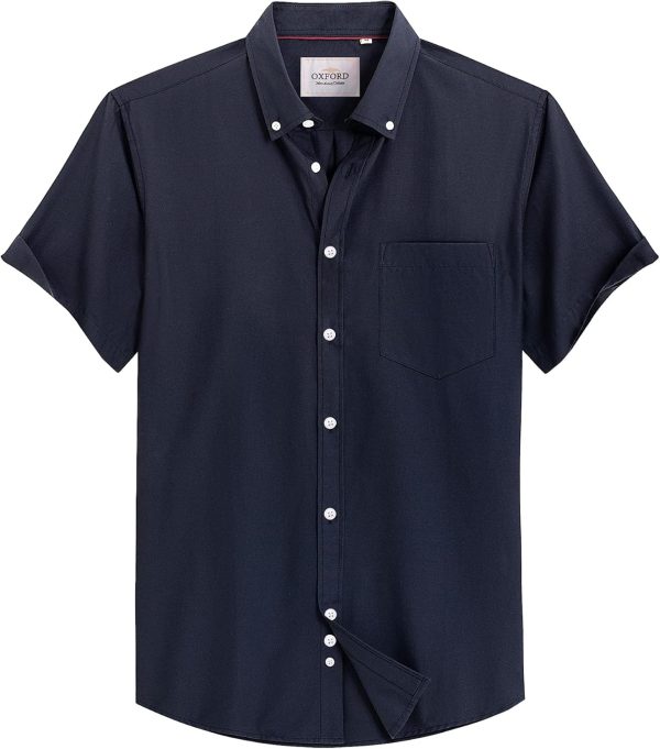Alimens & Gentle Men's Short Sleeve Oxford Shirt Regular Fit Button Down Collar Shirts with Pocket - Image 169