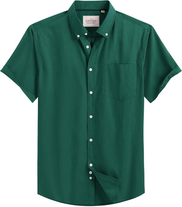 Alimens & Gentle Men's Short Sleeve Oxford Shirt Regular Fit Button Down Collar Shirts with Pocket - Image 176