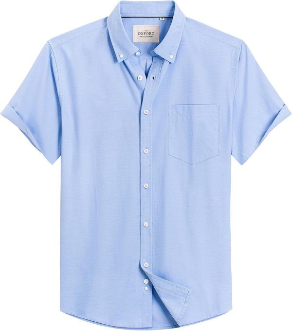 Alimens & Gentle Men's Short Sleeve Oxford Shirt Regular Fit Button Down Collar Shirts with Pocket - Image 183