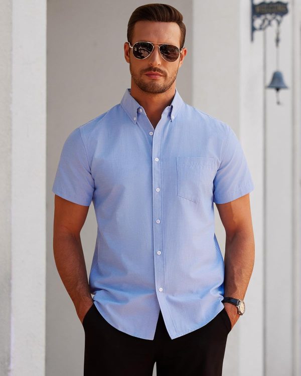 Alimens & Gentle Men's Short Sleeve Oxford Shirt Regular Fit Button Down Collar Shirts with Pocket - Image 186