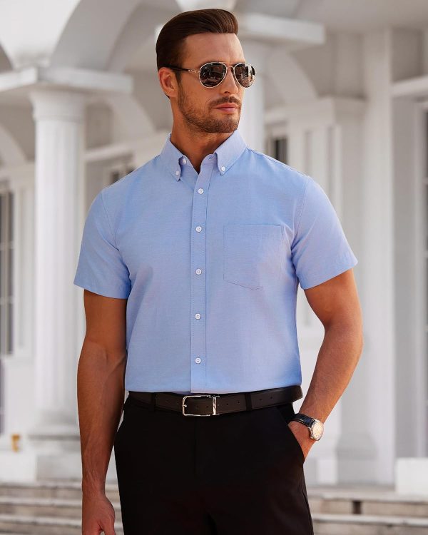 Alimens & Gentle Men's Short Sleeve Oxford Shirt Regular Fit Button Down Collar Shirts with Pocket - Image 188