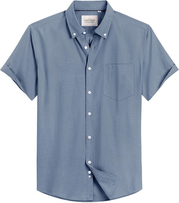 Alimens & Gentle Men's Short Sleeve Oxford Shirt Regular Fit Button Down Collar Shirts with Pocket - Image 190