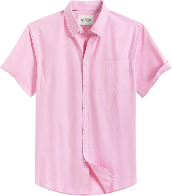 Alimens & Gentle Men's Short Sleeve Oxford Shirt Regular Fit Button Down Collar Shirts with Pocket - Image 197