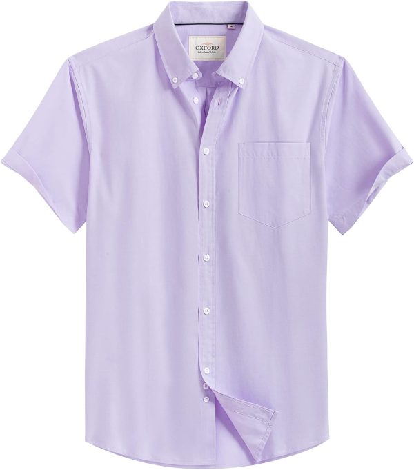 Alimens & Gentle Men's Short Sleeve Oxford Shirt Regular Fit Button Down Collar Shirts with Pocket - Image 204