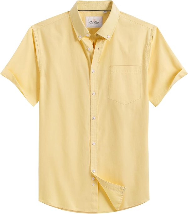Alimens & Gentle Men's Short Sleeve Oxford Shirt Regular Fit Button Down Collar Shirts with Pocket - Image 211