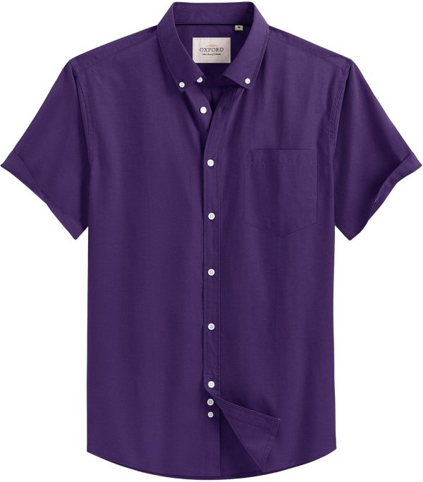 Alimens & Gentle Men's Short Sleeve Oxford Shirt Regular Fit Button Down Collar Shirts with Pocket - Image 218