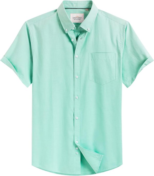 Alimens & Gentle Men's Short Sleeve Oxford Shirt Regular Fit Button Down Collar Shirts with Pocket - Image 225