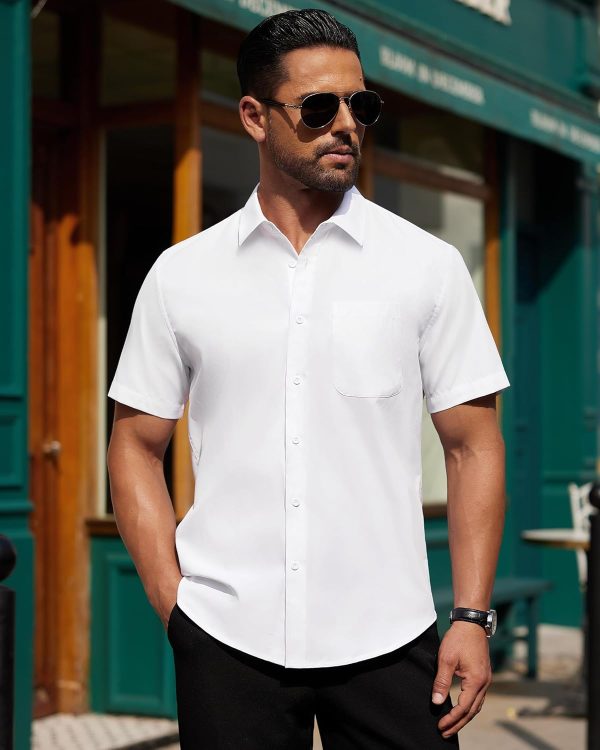 Alimens & Gentle Mens Short Sleeve Dress Shirt Wrinkle Free Solid Casual Button Down Shirts for Summer Business Wedding - Image 3