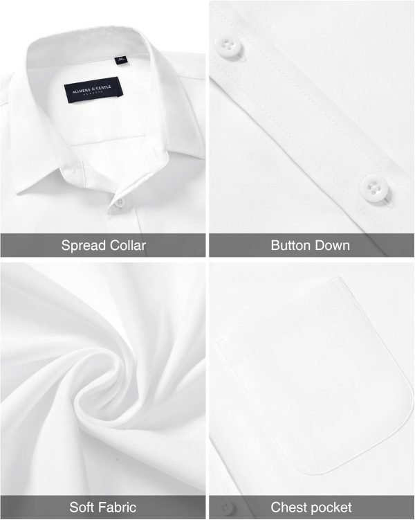Alimens & Gentle Mens Short Sleeve Dress Shirt Wrinkle Free Solid Casual Button Down Shirts for Summer Business Wedding - Image 5
