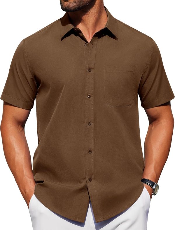Alimens & Gentle Mens Short Sleeve Dress Shirt Wrinkle Free Solid Casual Button Down Shirts for Summer Business Wedding - Image 6