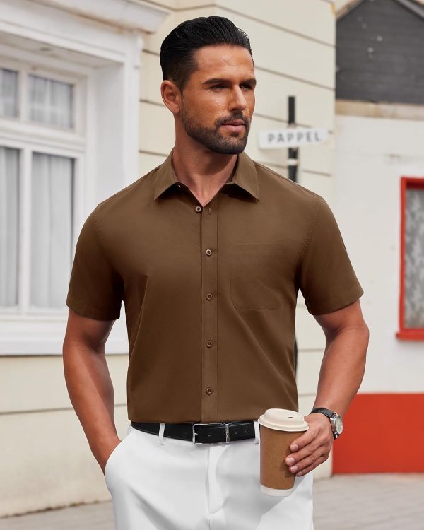 Alimens & Gentle Mens Short Sleeve Dress Shirt Wrinkle Free Solid Casual Button Down Shirts for Summer Business Wedding - Image 7