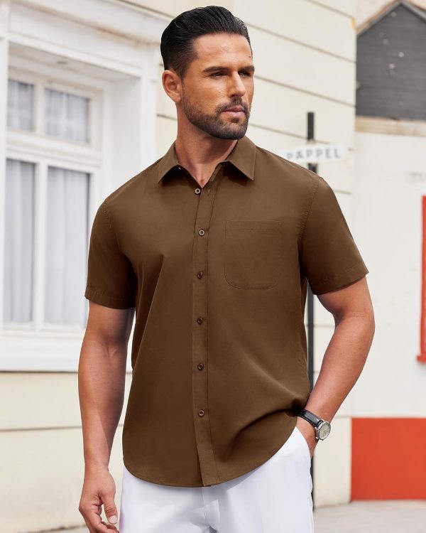 Alimens & Gentle Mens Short Sleeve Dress Shirt Wrinkle Free Solid Casual Button Down Shirts for Summer Business Wedding - Image 8