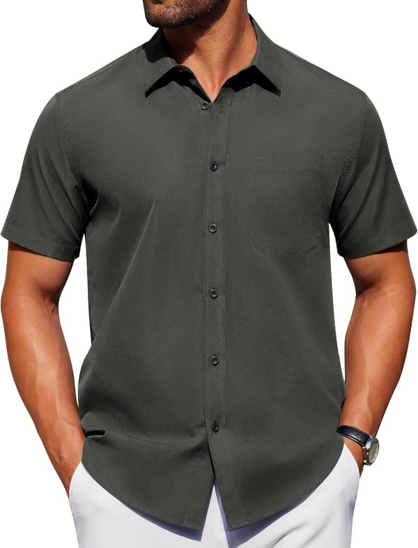 Alimens & Gentle Mens Short Sleeve Dress Shirt Wrinkle Free Solid Casual Button Down Shirts for Summer Business Wedding - Image 11