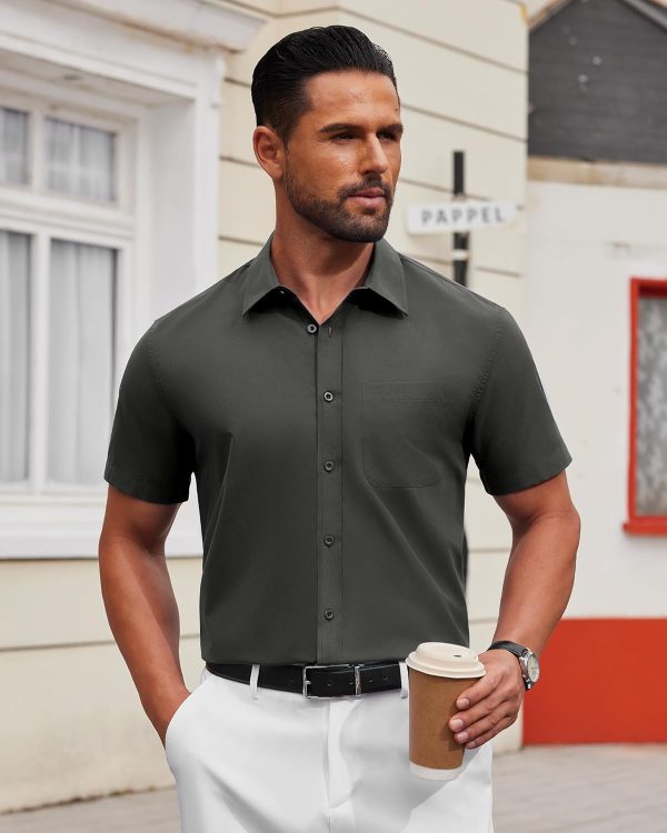 Alimens & Gentle Mens Short Sleeve Dress Shirt Wrinkle Free Solid Casual Button Down Shirts for Summer Business Wedding - Image 12