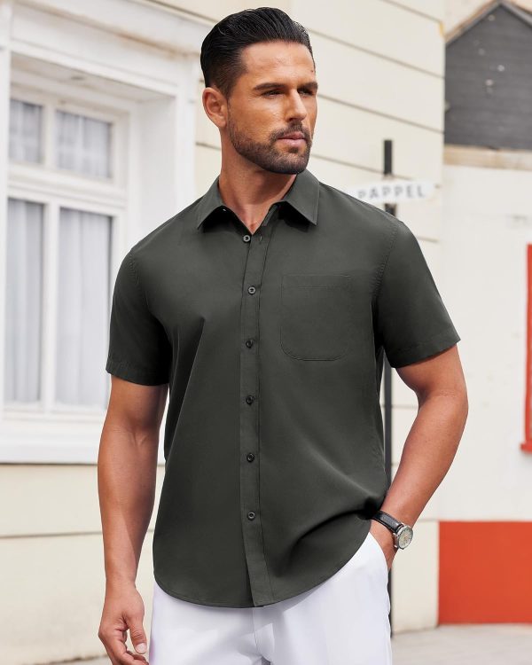 Alimens & Gentle Mens Short Sleeve Dress Shirt Wrinkle Free Solid Casual Button Down Shirts for Summer Business Wedding - Image 13