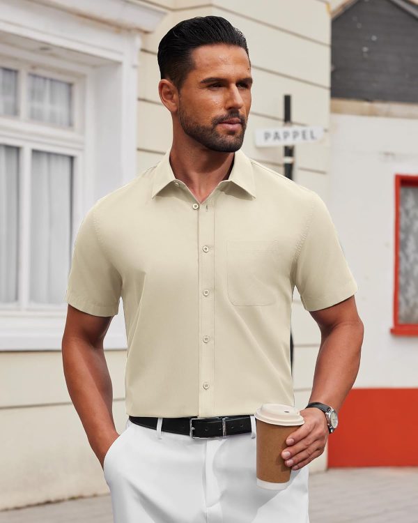 Alimens & Gentle Mens Short Sleeve Dress Shirt Wrinkle Free Solid Casual Button Down Shirts for Summer Business Wedding - Image 17