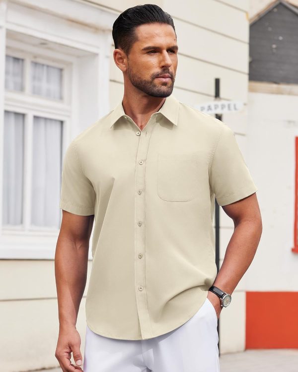 Alimens & Gentle Mens Short Sleeve Dress Shirt Wrinkle Free Solid Casual Button Down Shirts for Summer Business Wedding - Image 18