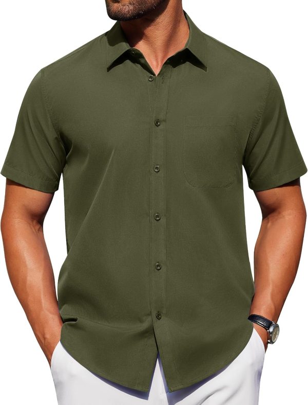 Alimens & Gentle Mens Short Sleeve Dress Shirt Wrinkle Free Solid Casual Button Down Shirts for Summer Business Wedding - Image 21