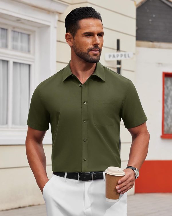 Alimens & Gentle Mens Short Sleeve Dress Shirt Wrinkle Free Solid Casual Button Down Shirts for Summer Business Wedding - Image 22