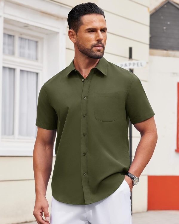 Alimens & Gentle Mens Short Sleeve Dress Shirt Wrinkle Free Solid Casual Button Down Shirts for Summer Business Wedding - Image 23