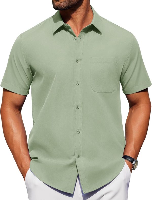 Alimens & Gentle Mens Short Sleeve Dress Shirt Wrinkle Free Solid Casual Button Down Shirts for Summer Business Wedding - Image 26