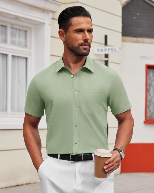 Alimens & Gentle Mens Short Sleeve Dress Shirt Wrinkle Free Solid Casual Button Down Shirts for Summer Business Wedding - Image 27