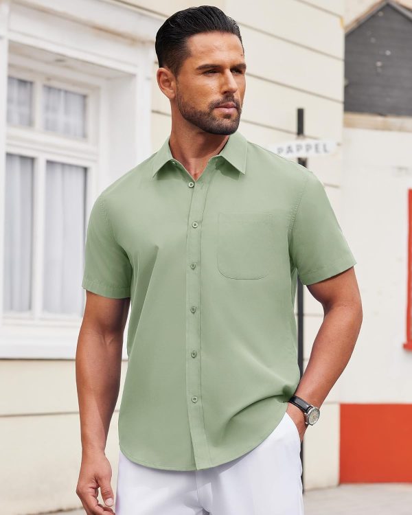 Alimens & Gentle Mens Short Sleeve Dress Shirt Wrinkle Free Solid Casual Button Down Shirts for Summer Business Wedding - Image 28