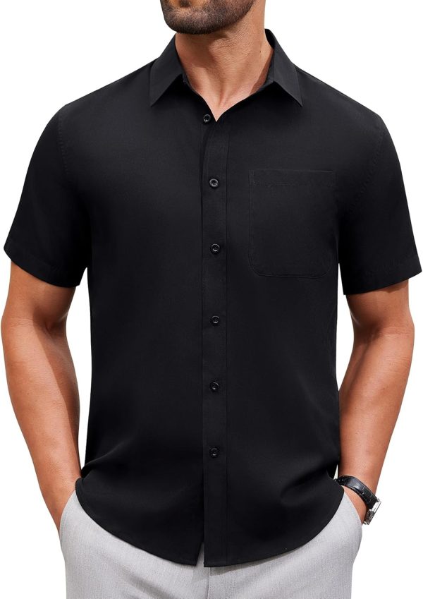 Alimens & Gentle Mens Short Sleeve Dress Shirt Wrinkle Free Solid Casual Button Down Shirts for Summer Business Wedding - Image 31
