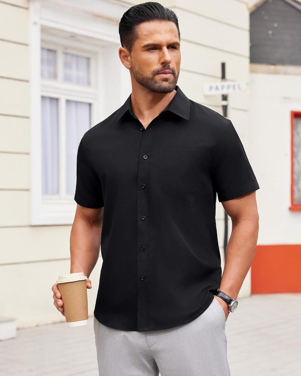 Alimens & Gentle Mens Short Sleeve Dress Shirt Wrinkle Free Solid Casual Button Down Shirts for Summer Business Wedding - Image 32