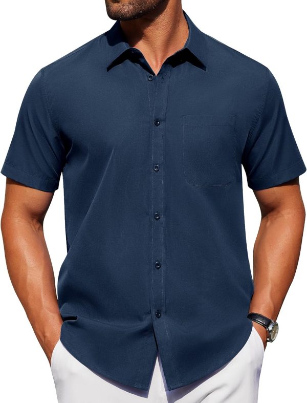 Alimens & Gentle Mens Short Sleeve Dress Shirt Wrinkle Free Solid Casual Button Down Shirts for Summer Business Wedding - Image 36