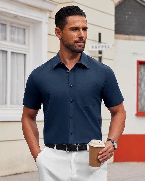 Alimens & Gentle Mens Short Sleeve Dress Shirt Wrinkle Free Solid Casual Button Down Shirts for Summer Business Wedding - Image 37