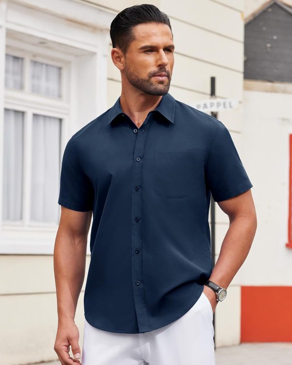 Alimens & Gentle Mens Short Sleeve Dress Shirt Wrinkle Free Solid Casual Button Down Shirts for Summer Business Wedding - Image 38