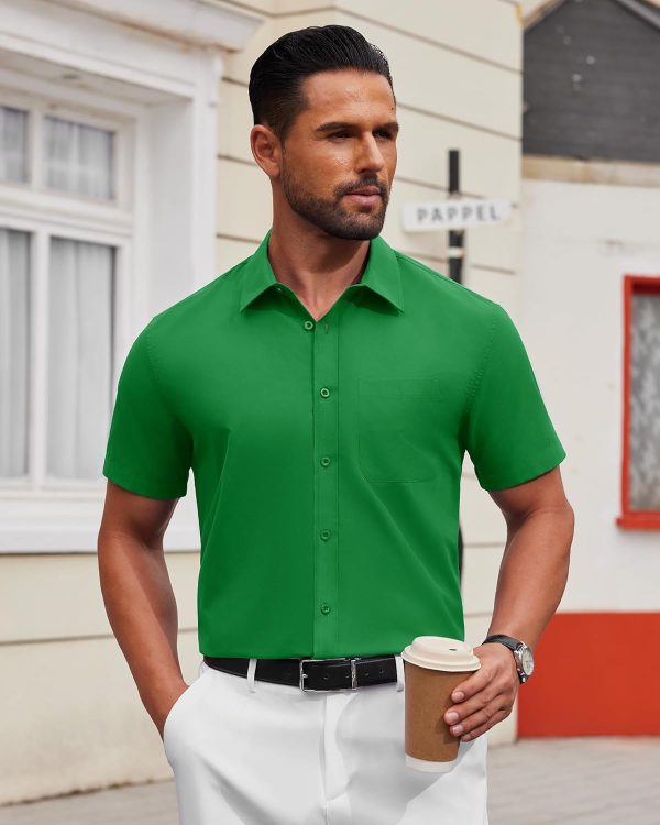 Alimens & Gentle Mens Short Sleeve Dress Shirt Wrinkle Free Solid Casual Button Down Shirts for Summer Business Wedding - Image 42