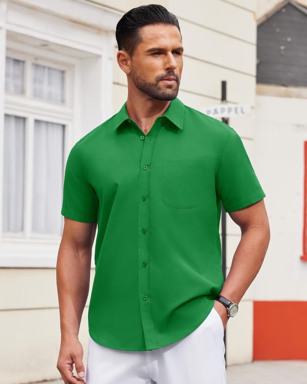 Alimens & Gentle Mens Short Sleeve Dress Shirt Wrinkle Free Solid Casual Button Down Shirts for Summer Business Wedding - Image 43