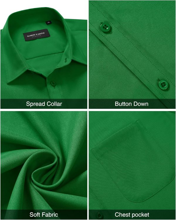 Alimens & Gentle Mens Short Sleeve Dress Shirt Wrinkle Free Solid Casual Button Down Shirts for Summer Business Wedding - Image 45