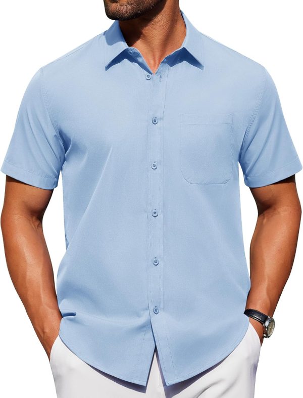 Alimens & Gentle Mens Short Sleeve Dress Shirt Wrinkle Free Solid Casual Button Down Shirts for Summer Business Wedding - Image 46
