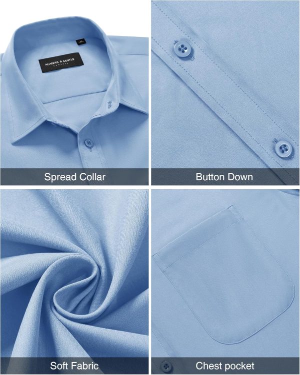 Alimens & Gentle Mens Short Sleeve Dress Shirt Wrinkle Free Solid Casual Button Down Shirts for Summer Business Wedding - Image 50