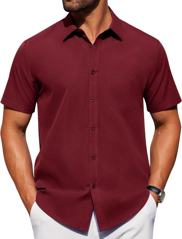 Alimens & Gentle Mens Short Sleeve Dress Shirt Wrinkle Free Solid Casual Button Down Shirts for Summer Business Wedding - Image 51
