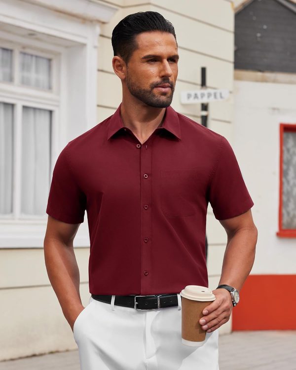 Alimens & Gentle Mens Short Sleeve Dress Shirt Wrinkle Free Solid Casual Button Down Shirts for Summer Business Wedding - Image 52