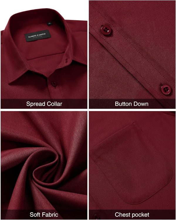 Alimens & Gentle Mens Short Sleeve Dress Shirt Wrinkle Free Solid Casual Button Down Shirts for Summer Business Wedding - Image 55