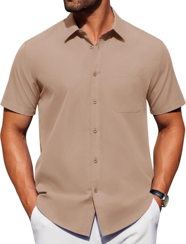 Alimens & Gentle Mens Short Sleeve Dress Shirt Wrinkle Free Solid Casual Button Down Shirts for Summer Business Wedding - Image 56