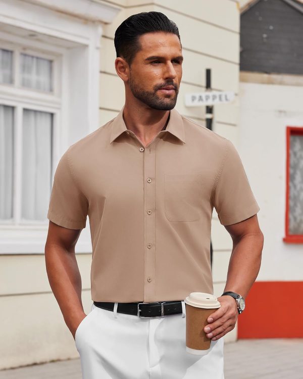 Alimens & Gentle Mens Short Sleeve Dress Shirt Wrinkle Free Solid Casual Button Down Shirts for Summer Business Wedding - Image 57