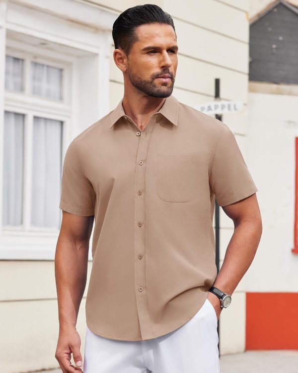 Alimens & Gentle Mens Short Sleeve Dress Shirt Wrinkle Free Solid Casual Button Down Shirts for Summer Business Wedding - Image 58