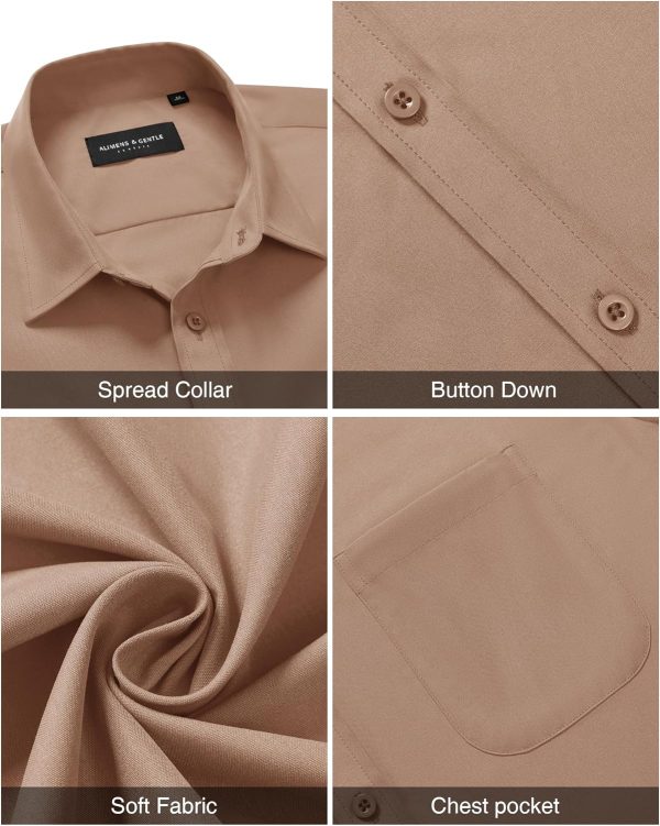 Alimens & Gentle Mens Short Sleeve Dress Shirt Wrinkle Free Solid Casual Button Down Shirts for Summer Business Wedding - Image 60